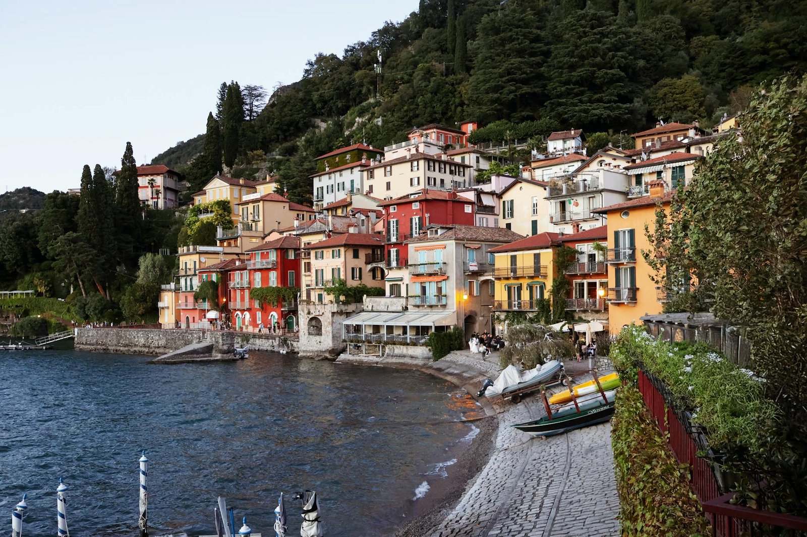 Charming colorful houses line the picturesque waterfront of Varenna on Lake Como, Italy.