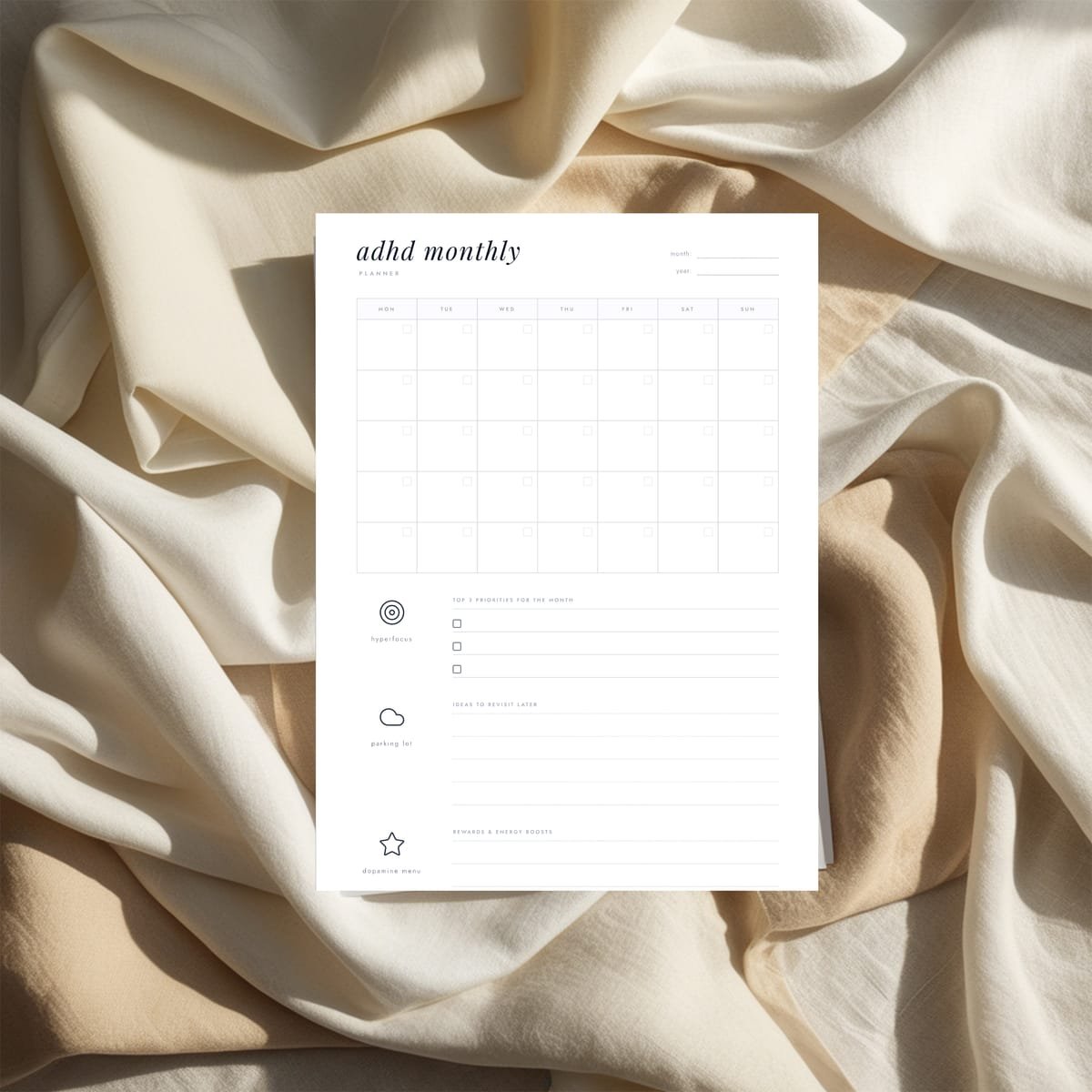 adhd monthly planner Layout