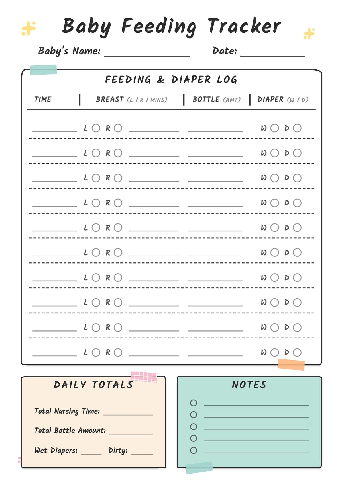 Baby Feeding Tracker Layout