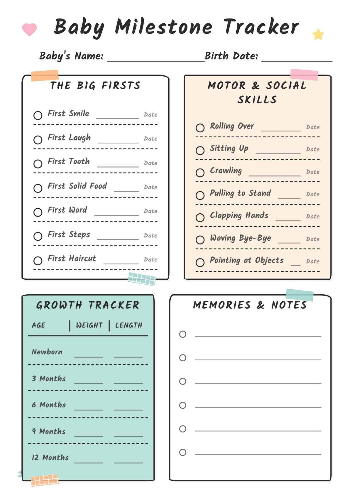 Baby Milestone Tracker Layout
