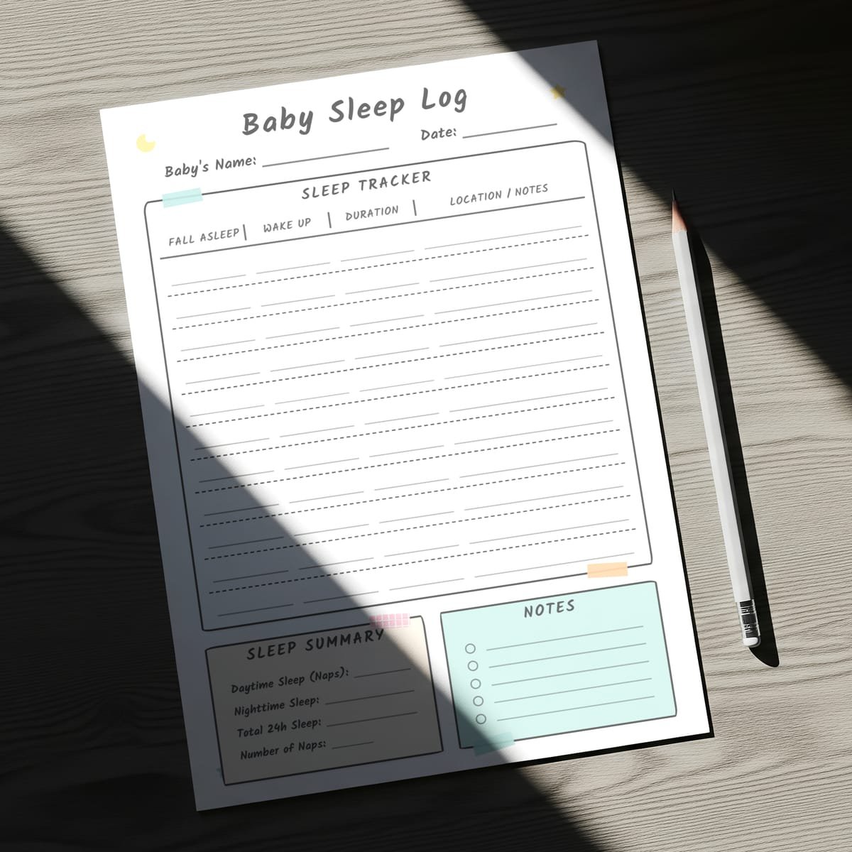 Baby Sleep Log Layout