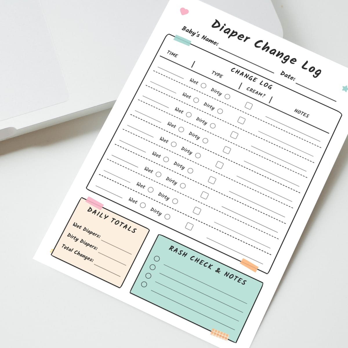 Diaper Change Log Layout