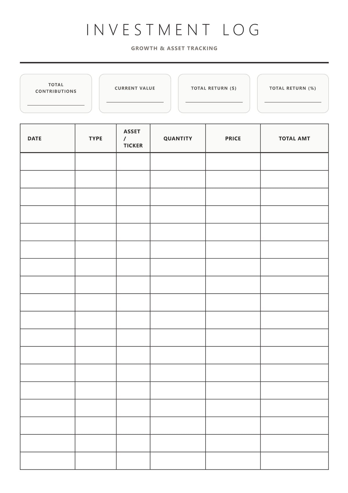 Investment Log Layout