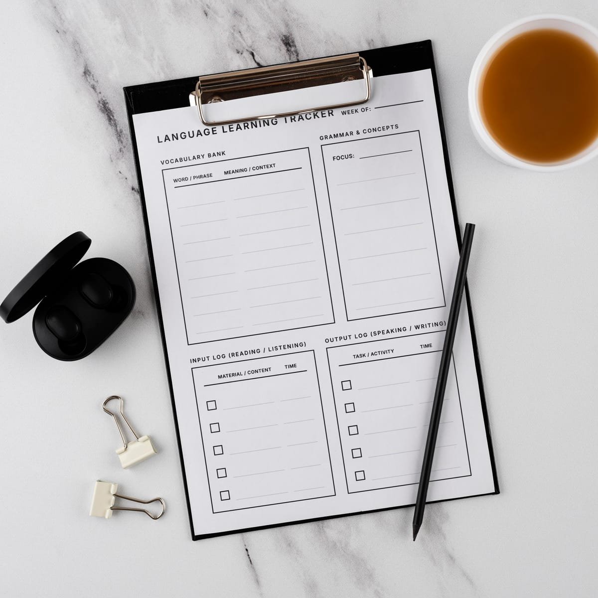 Language Learning Tracker Layout