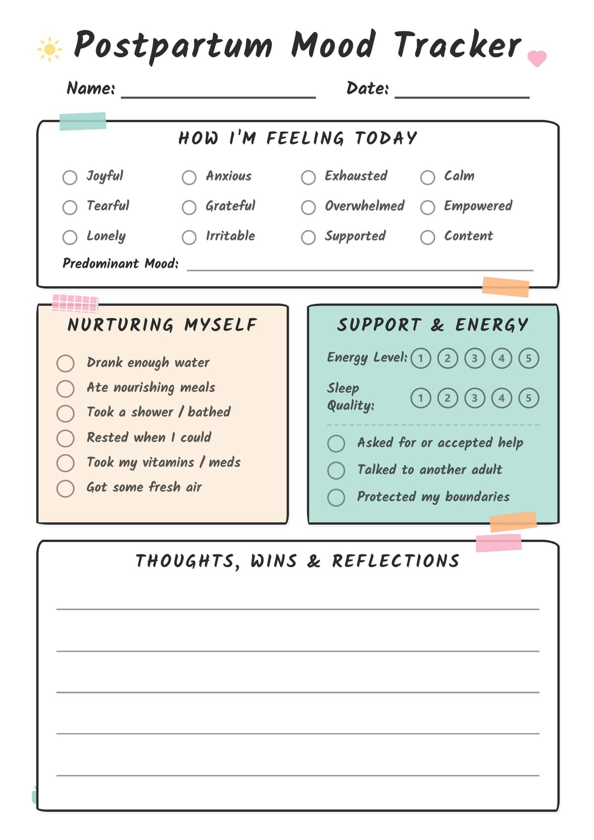 Postpartum Mood Tracker Layout