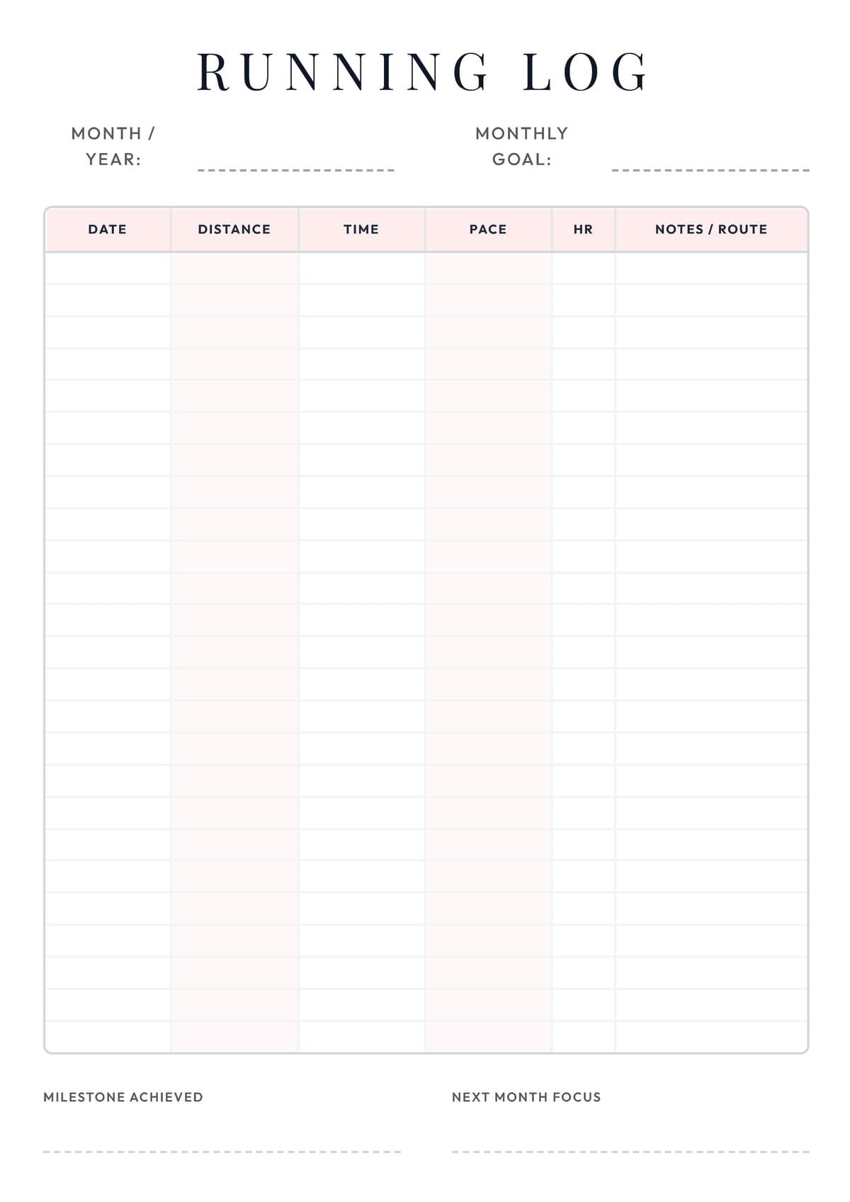 Running Log Layout