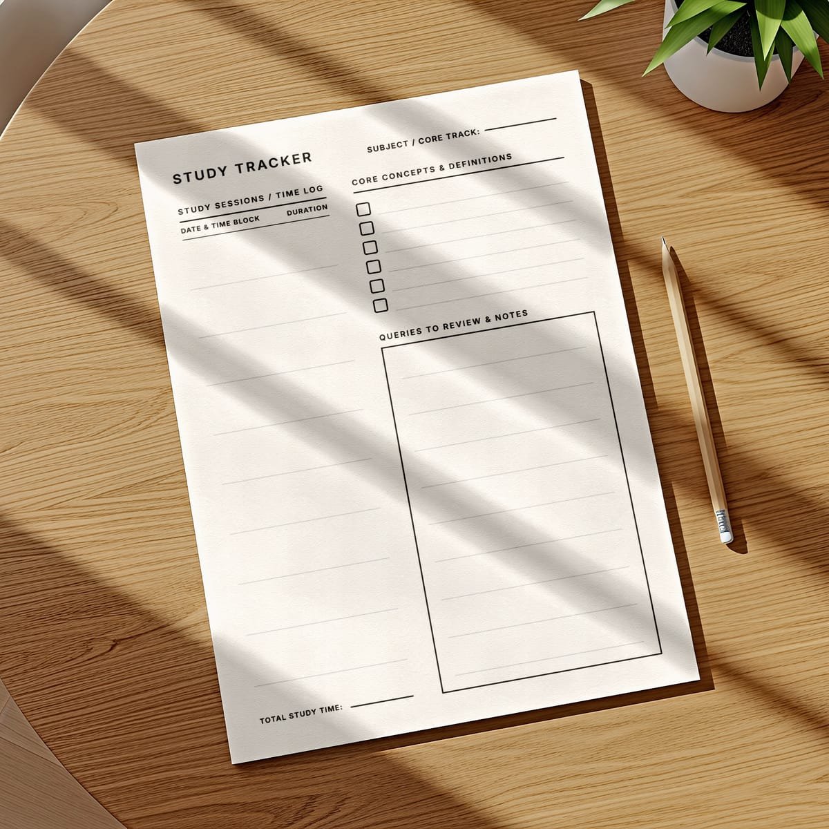 study session tracker Layout