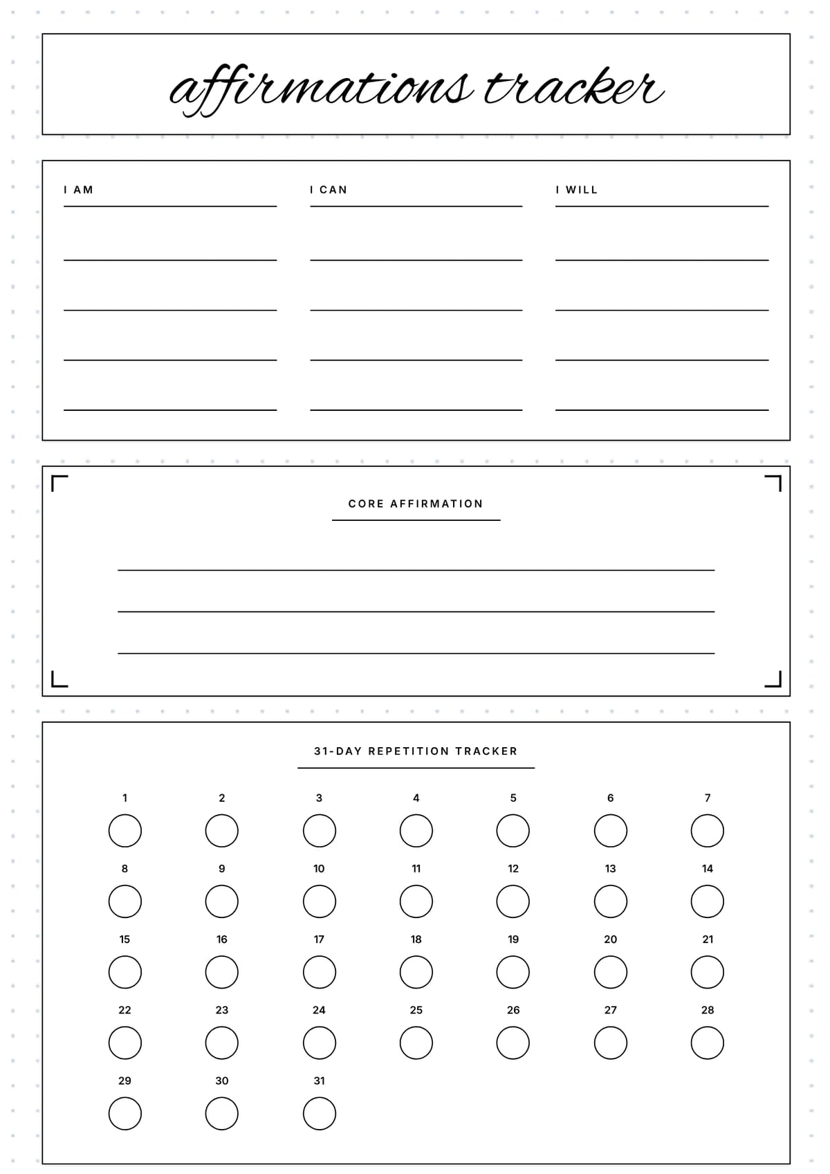 Affirmations Tracker Layout