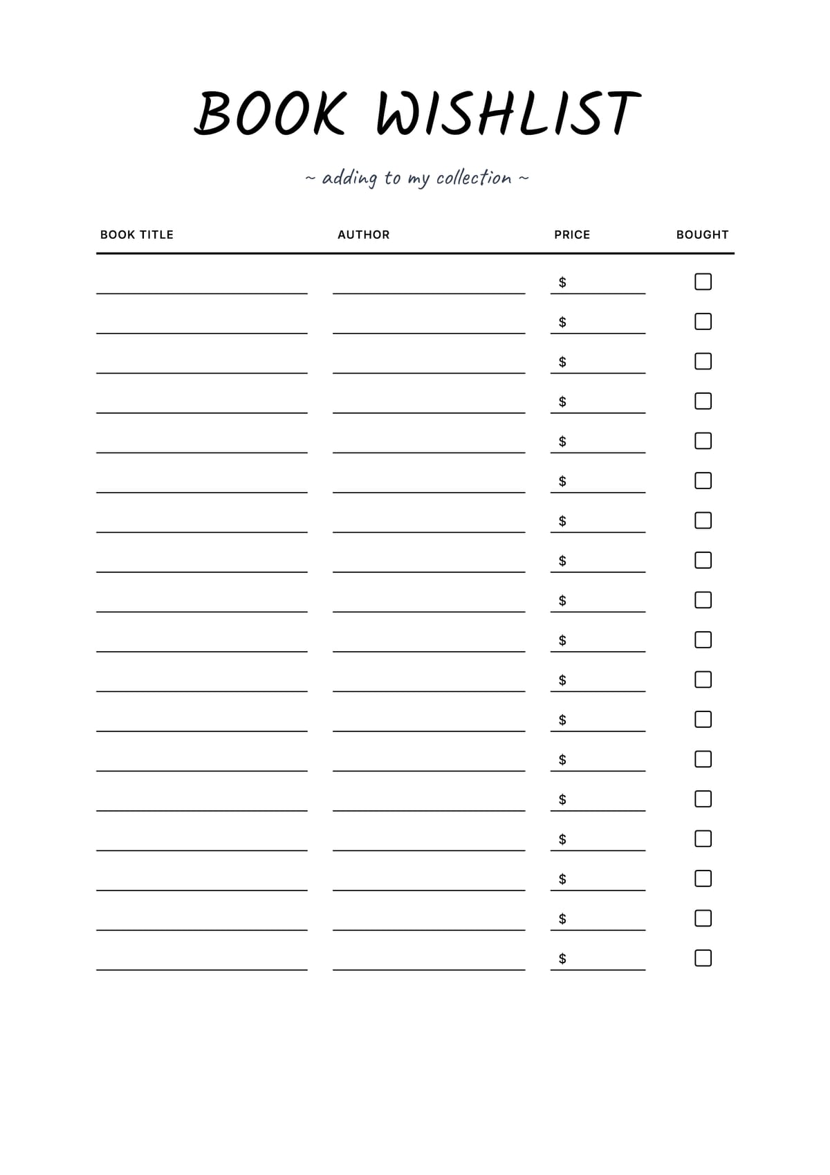 Book Collection Wishlist Layout