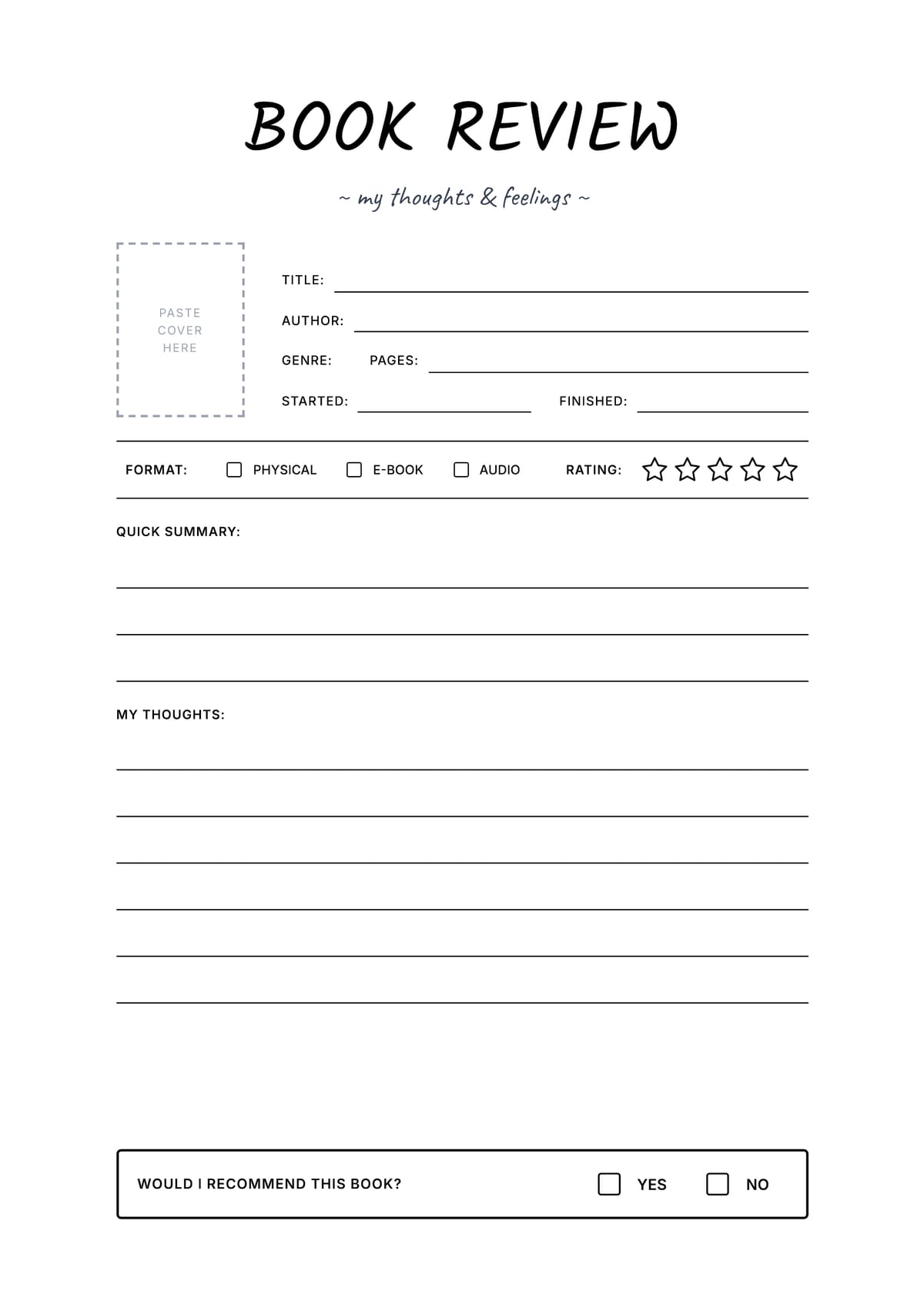 Book Review Template Layout