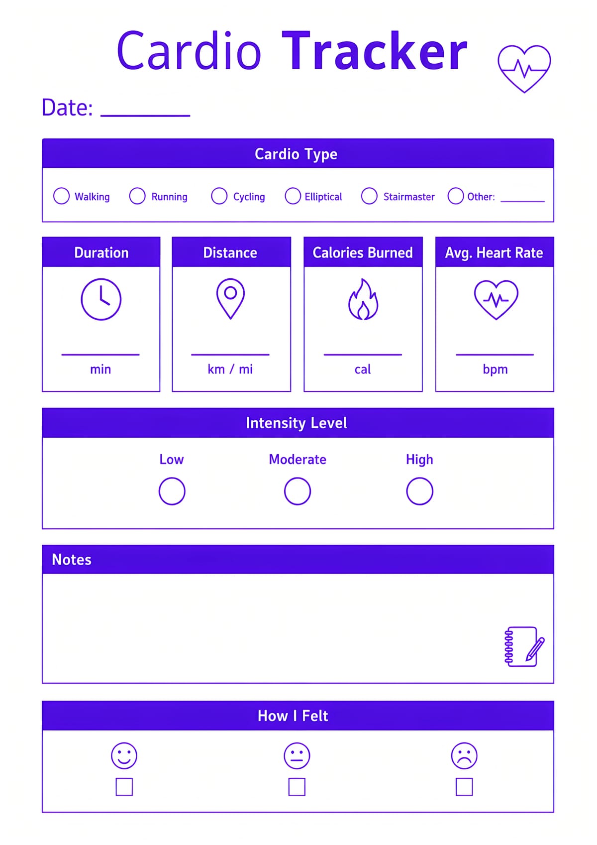 Cardio Tracker Layout