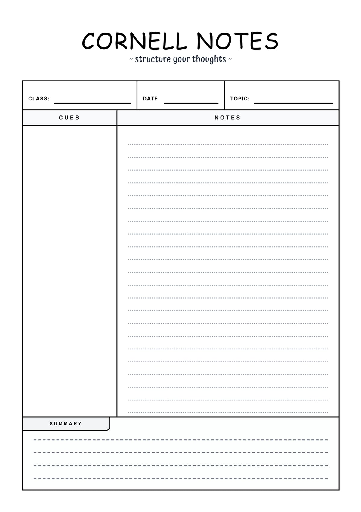 Cornell Note Template Layout