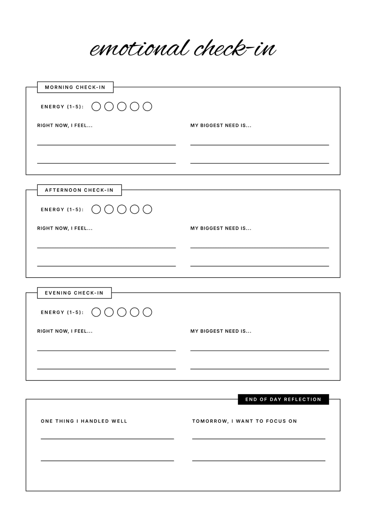Emotional Check-In Log Layout