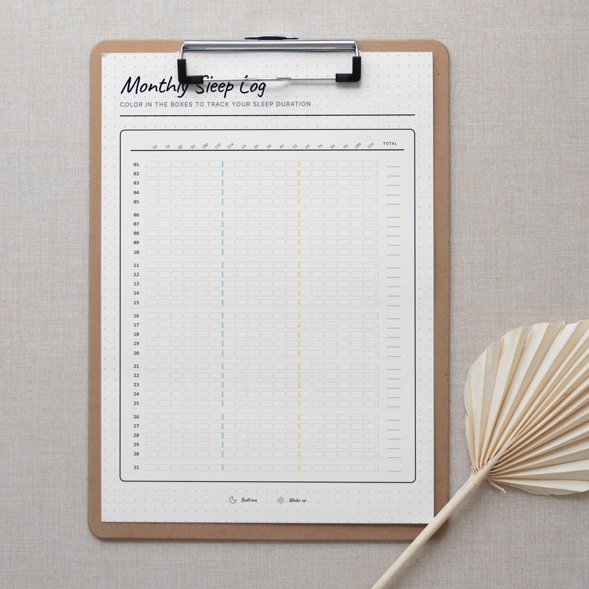 Monthly Sleep Log Layout