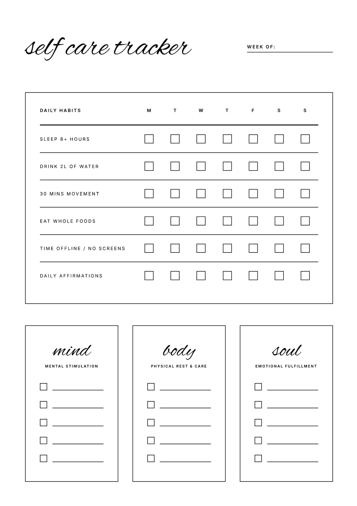 self care tracker Layout
