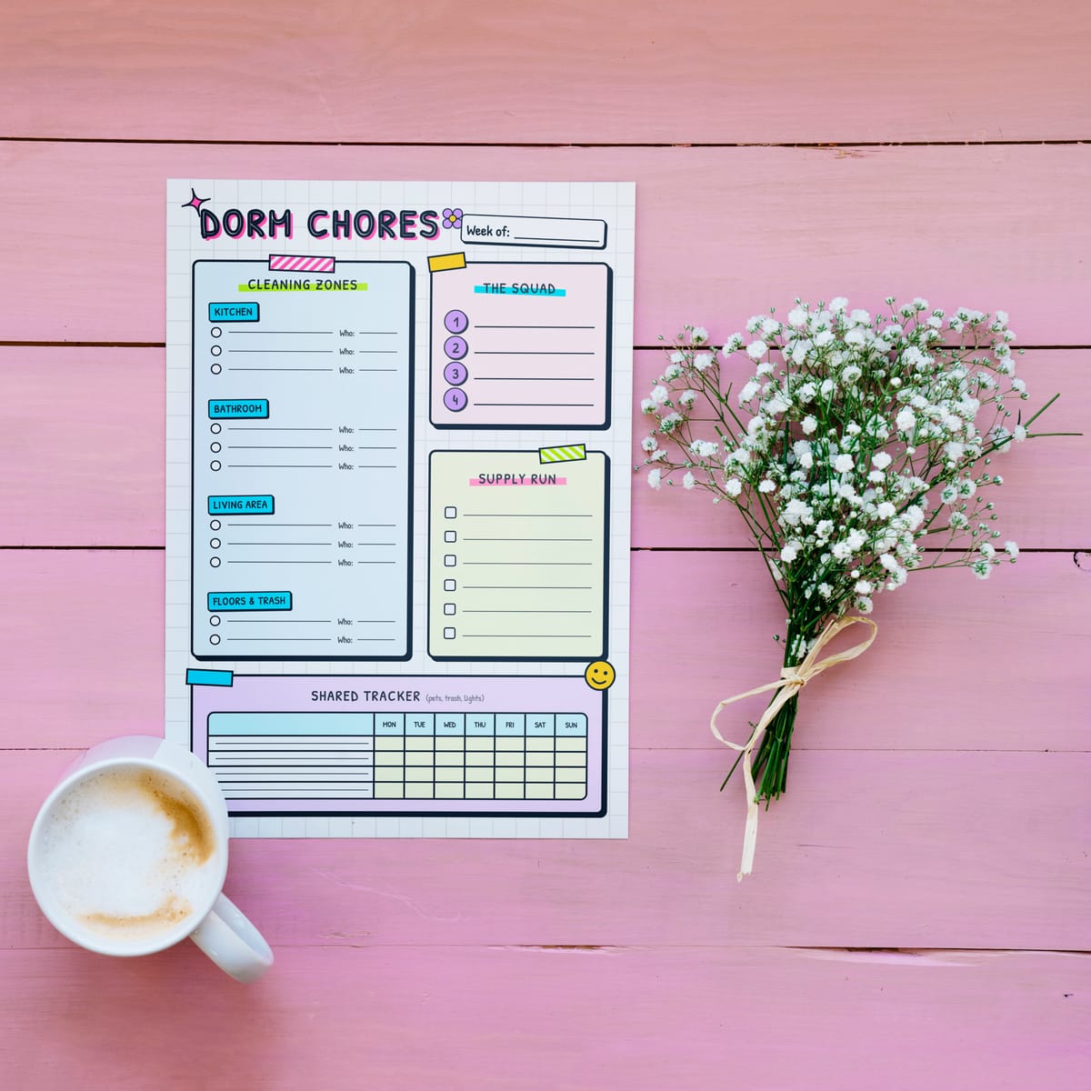 College Roommate Chores planner Layout