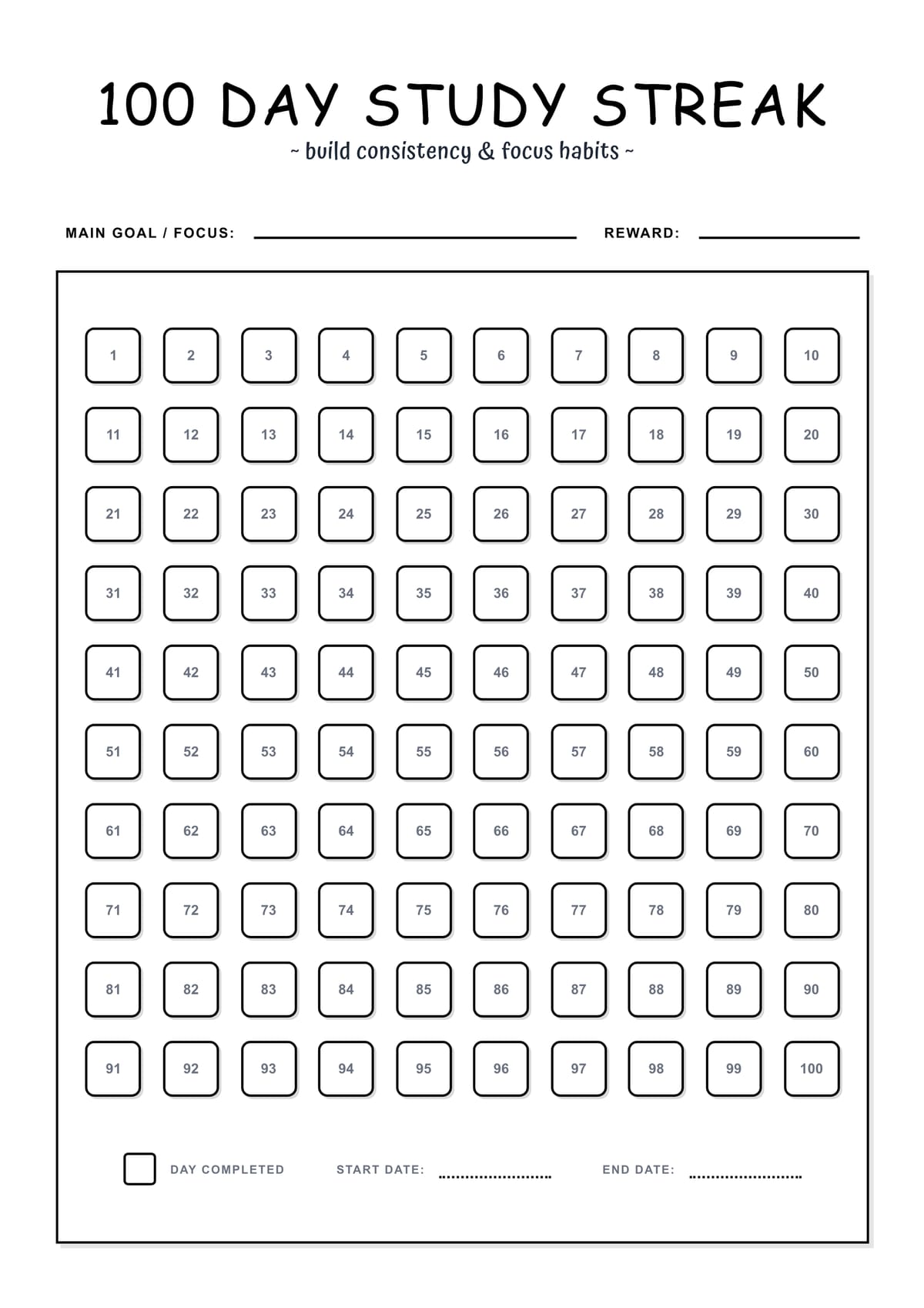 Study Streak Tracker Layout