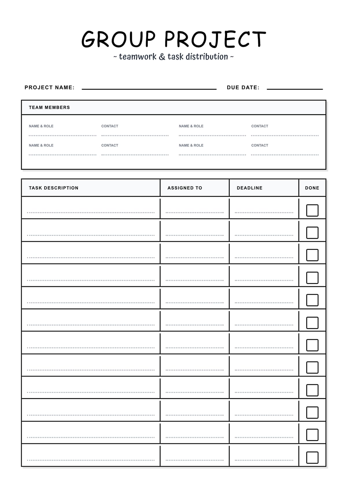 Team Project Task Tracker Layout