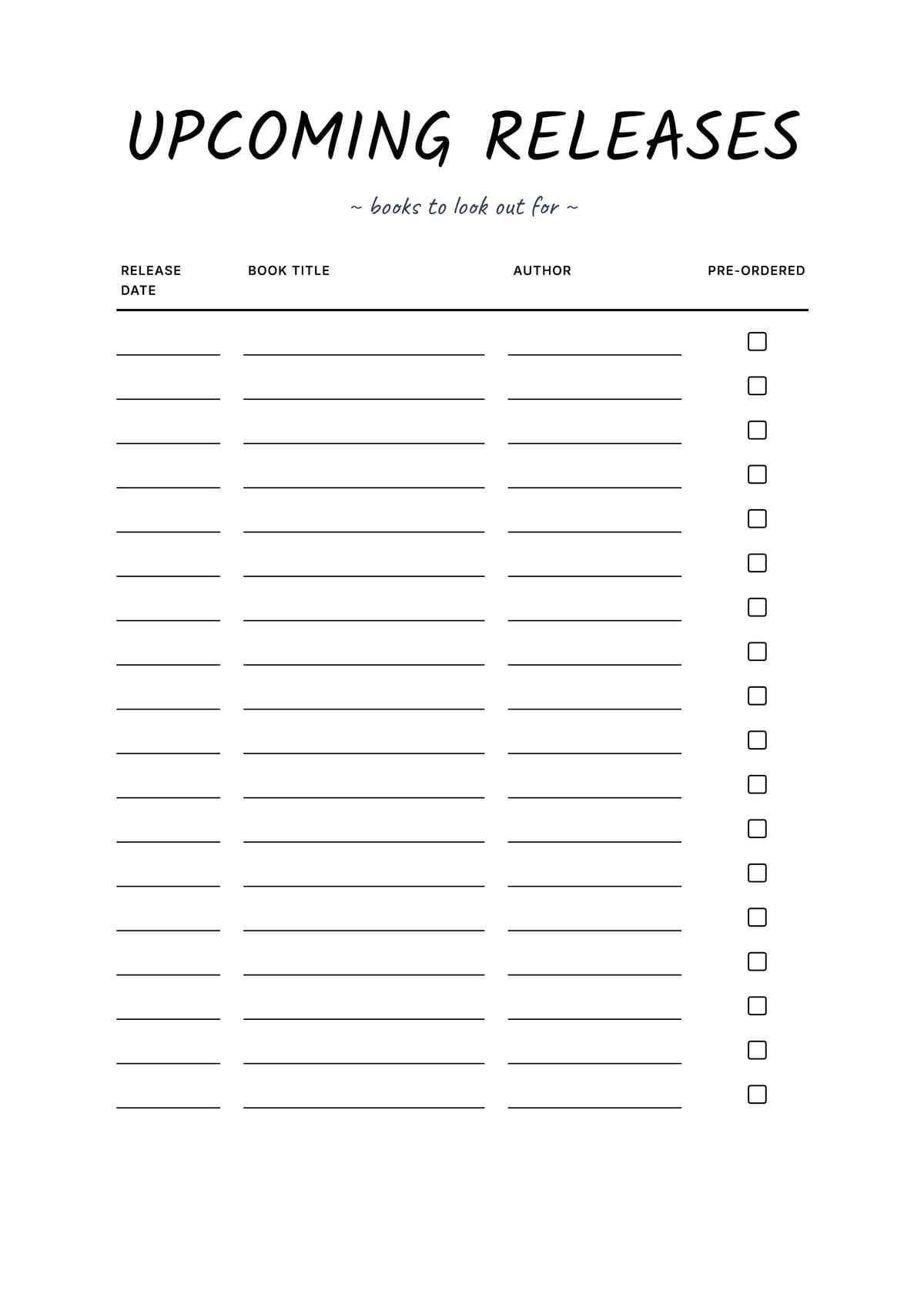 Upcoming Book Releases Layout