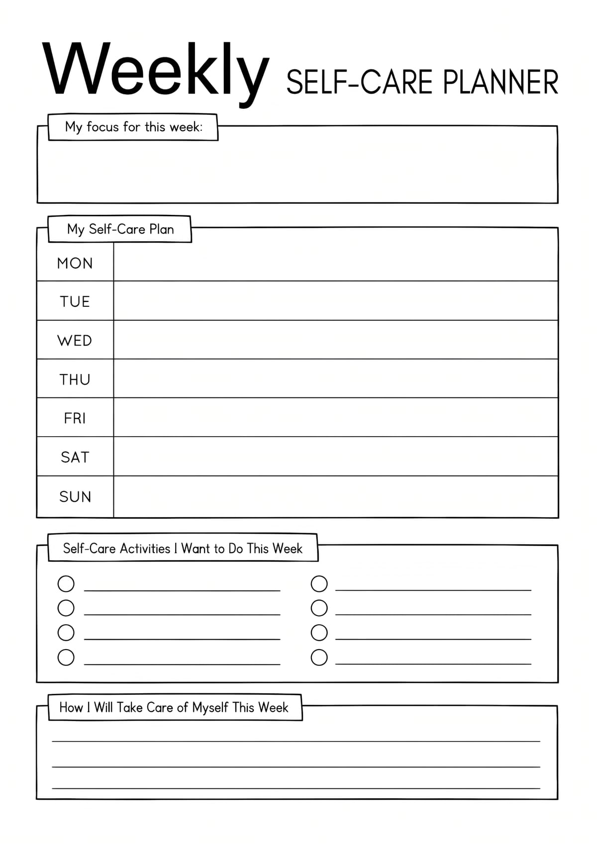 Weekly Self-Care Planner Layout