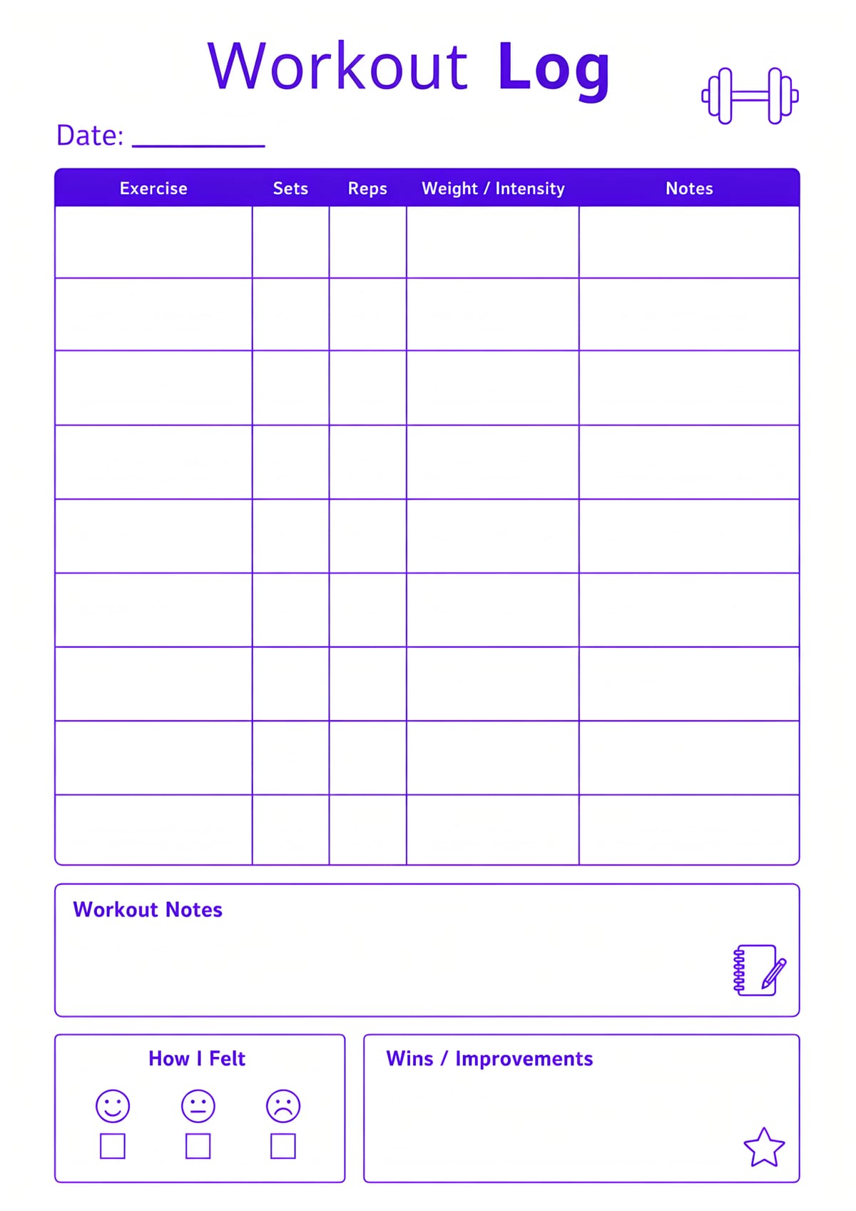 Workout Log Layout