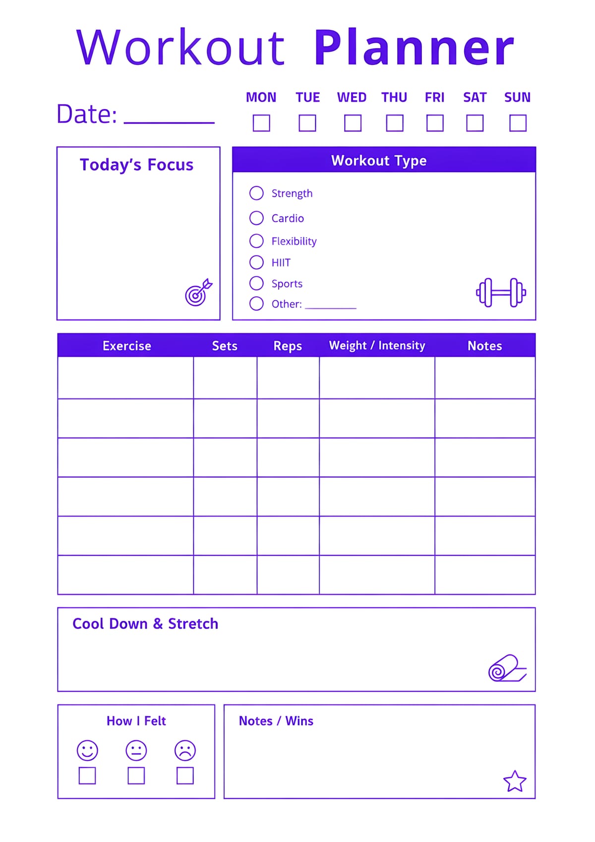 Workout Planner Layout